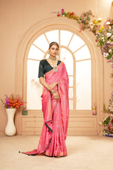 Shop Elegant Rose Pink Cotton Silk Bandhani Print Saree
